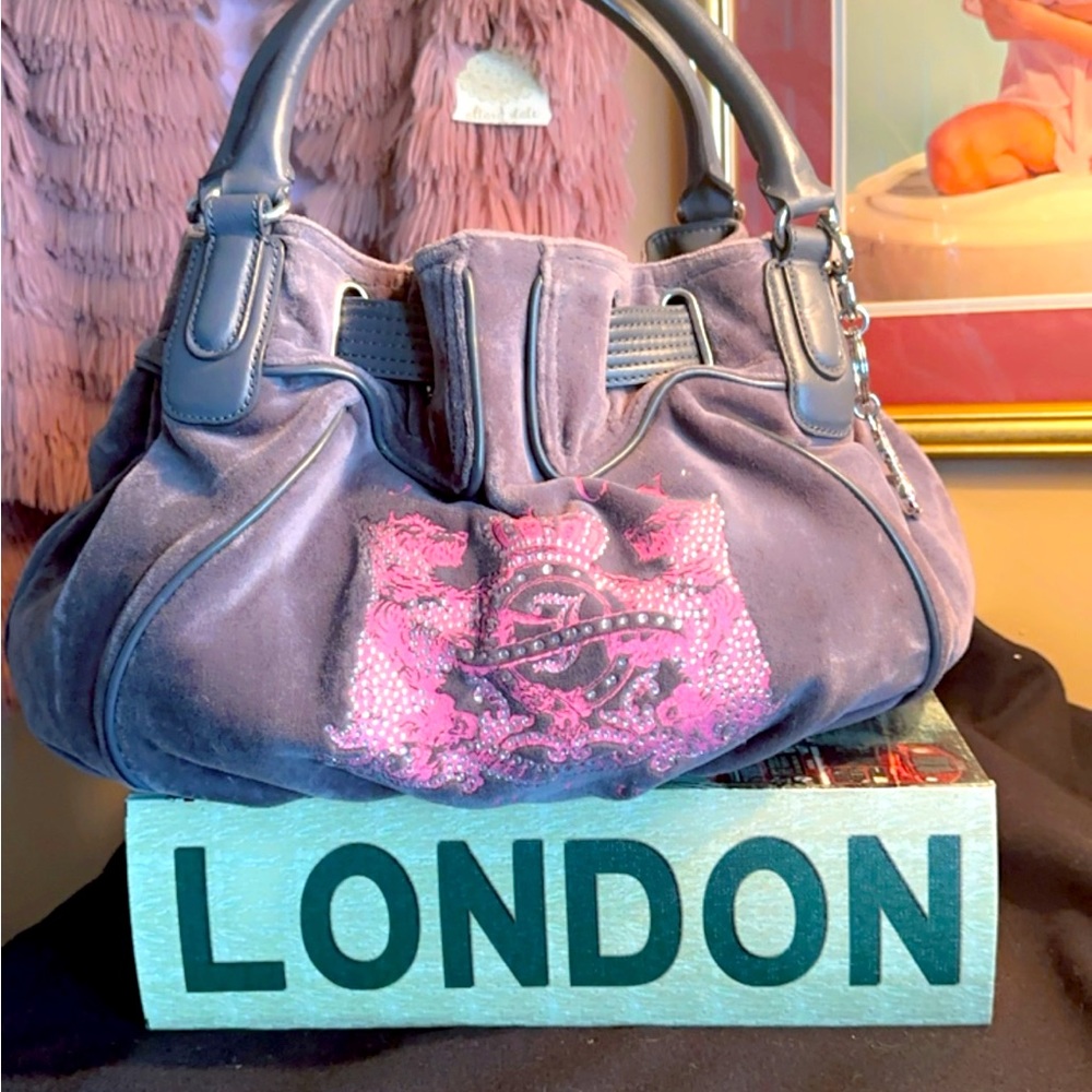 Vintage Pink Grey Juicy Couture
Purse Tote Bag Daydreamer
Velour Scottie Dog